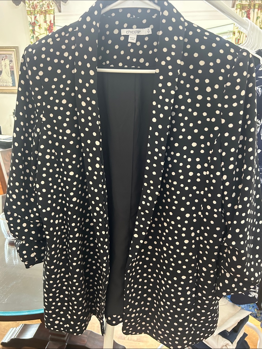 Chico's Black and White Polka Dot Open Blazer